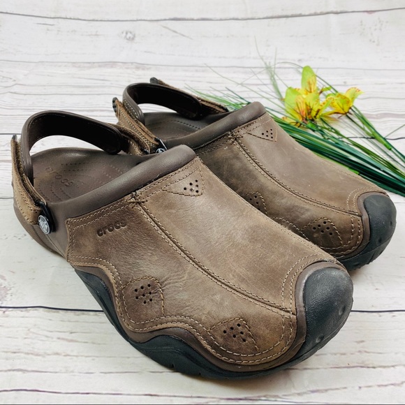 crocs leather clogs